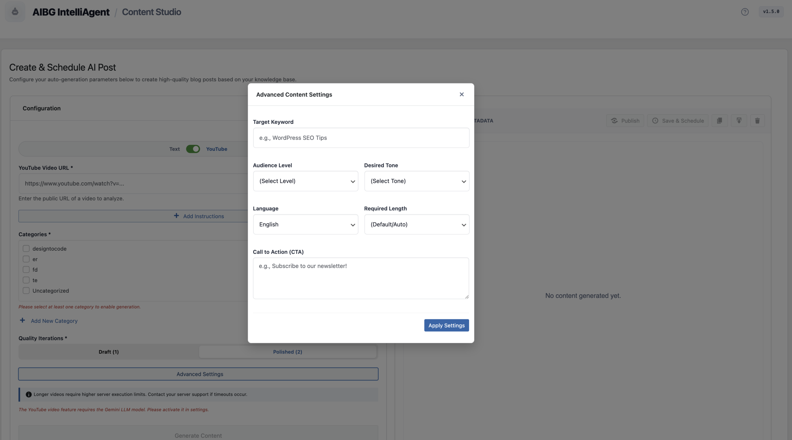 Advanced Content Settings