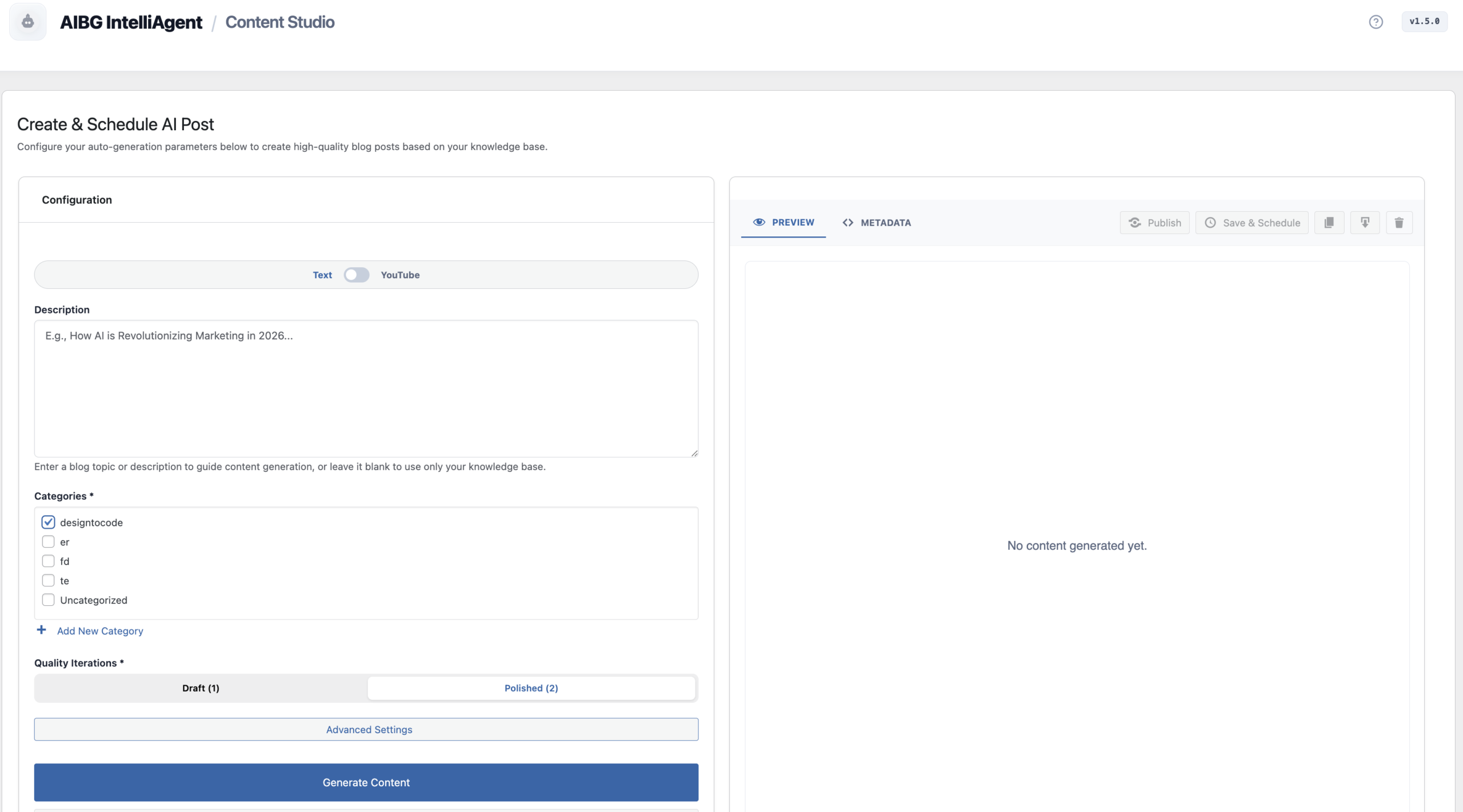 Content Studio interface