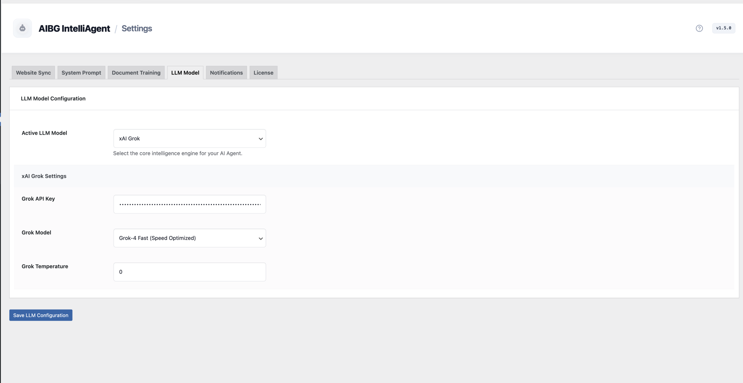 LLM Configuration settings