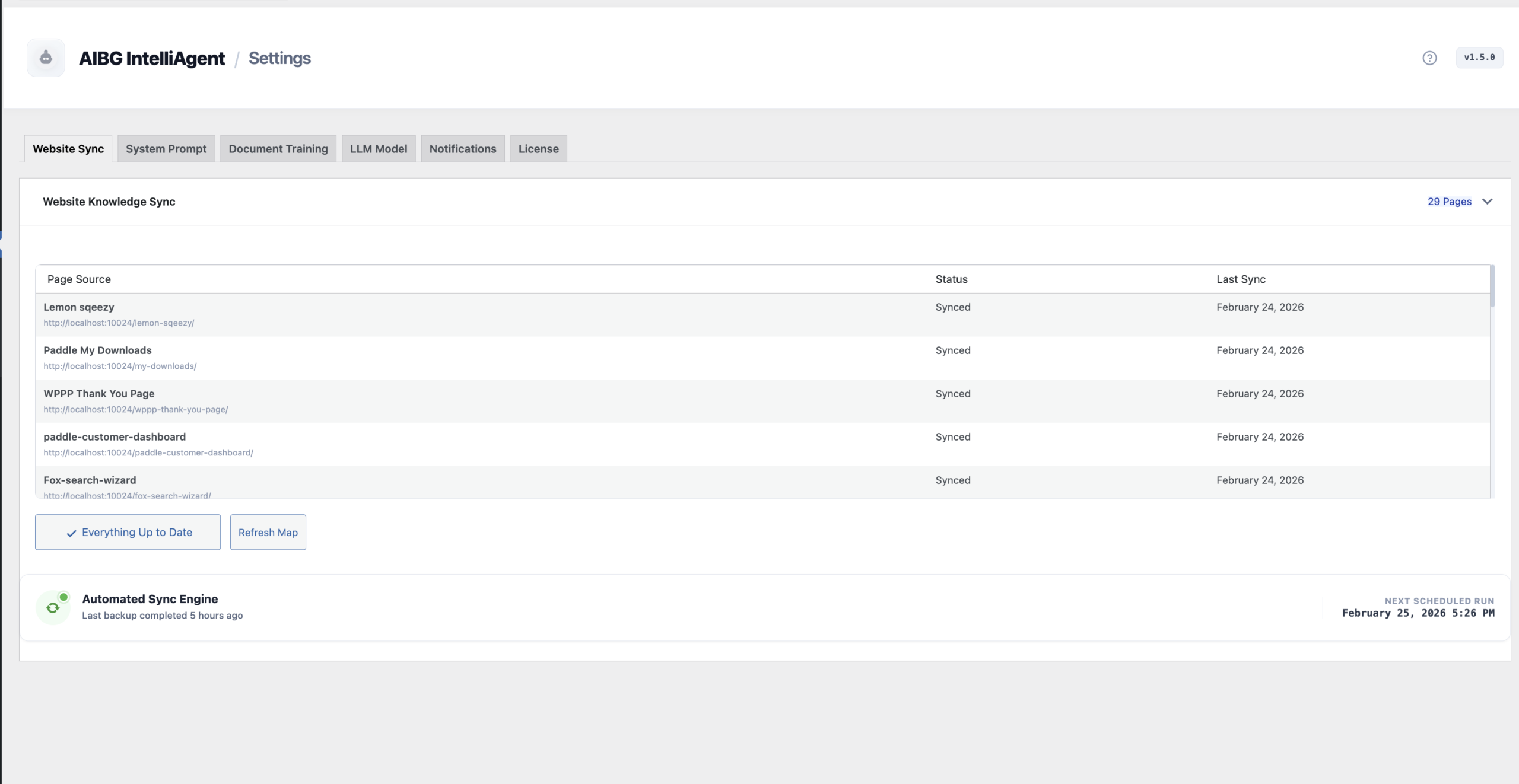 Website Sync settings
